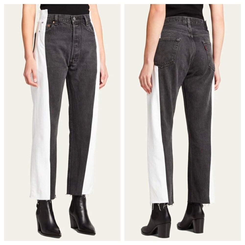 EB DENIM Black & Whites Upcycled Levi Straight Leg Jeans - Size 22/XXS - NWT